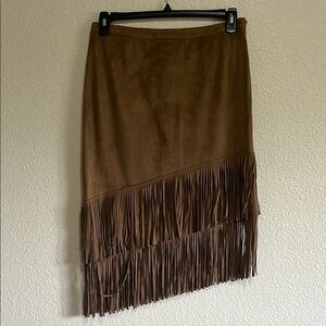Chico’s Brown Fringe Asymmetrical Skirt with Fringe - Size 1 (M/8)